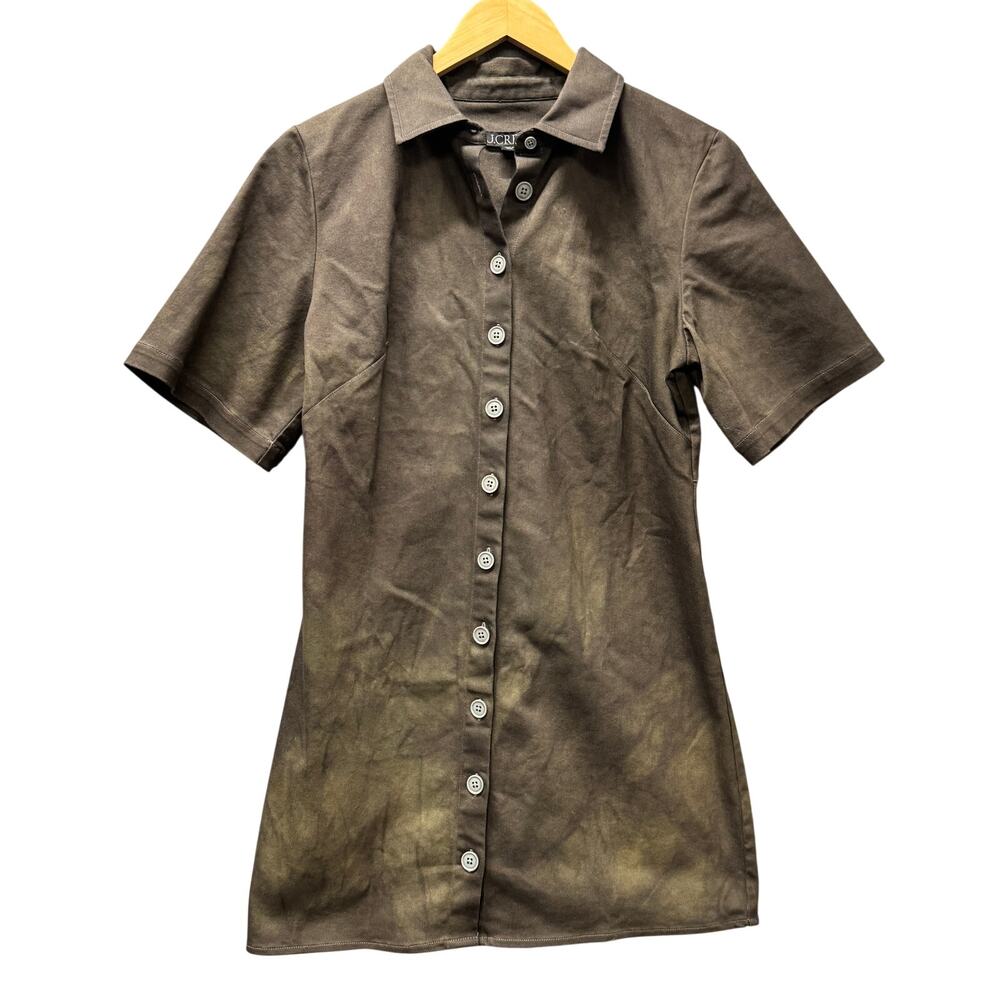 J Crew Shirt Dress Brown‎ Green Coastal Button Up Tailored Twill Mini Womens 10